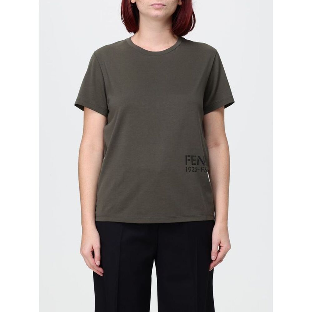 Fendi Women Cotton T-Shirt Fendi With Contrasting Front Logo Print